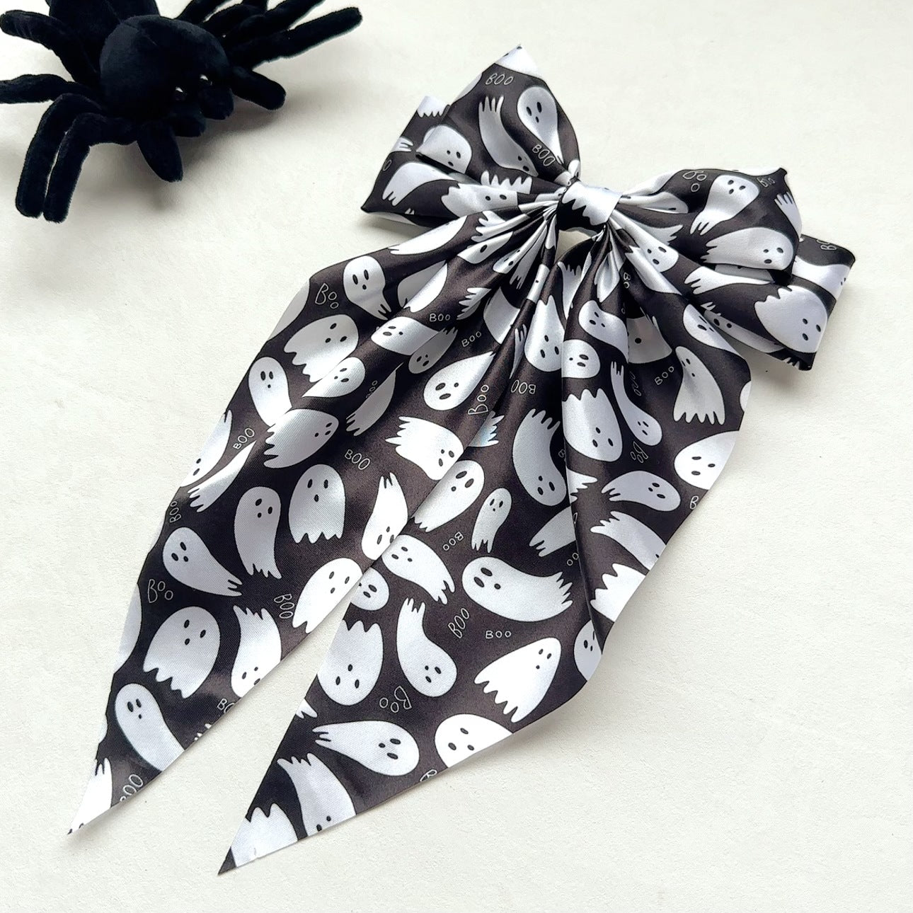 Wholesale Halloween Fabric Printed Pumpkin Head Ghost Spider Web Ribbon Hairpin